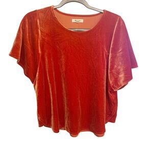 Madewell Burnt Orange Velvet Blouse with Butterfly Sleeves Medium
